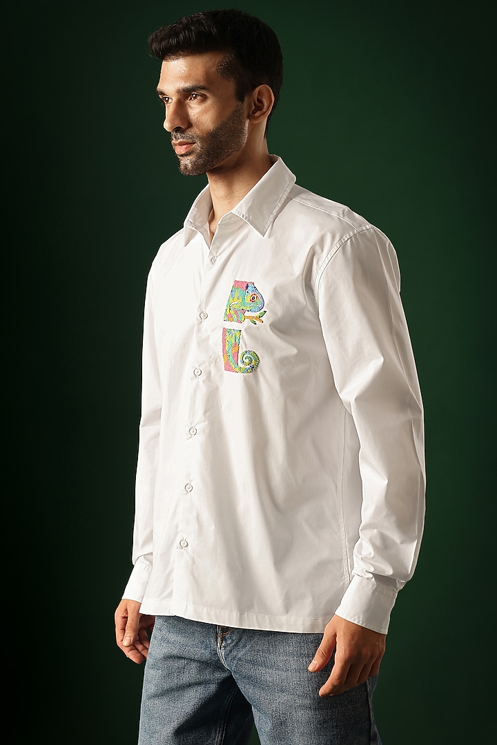 White Poplin & Cotton Hand Embroidered Party Wear Shirt by Komal Kothari at Pernia's Pop Up Shop