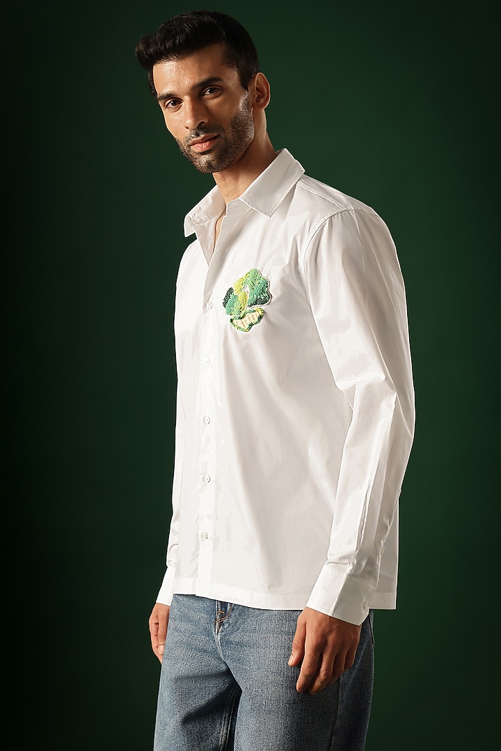 White Poplin & Cotton Hand Embroidered Party Wear Shirt by Komal Kothari at Pernia's Pop Up Shop
