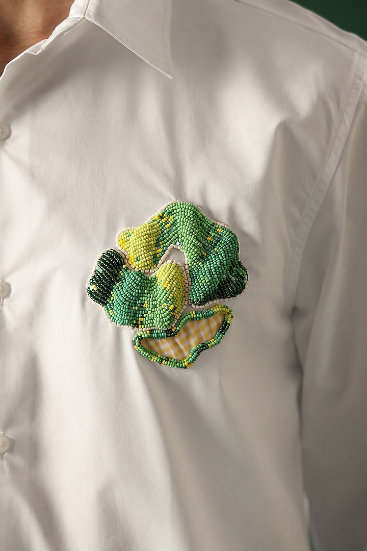 White Poplin & Cotton Hand Embroidered Party Wear Shirt by Komal Kothari at Pernia's Pop Up Shop