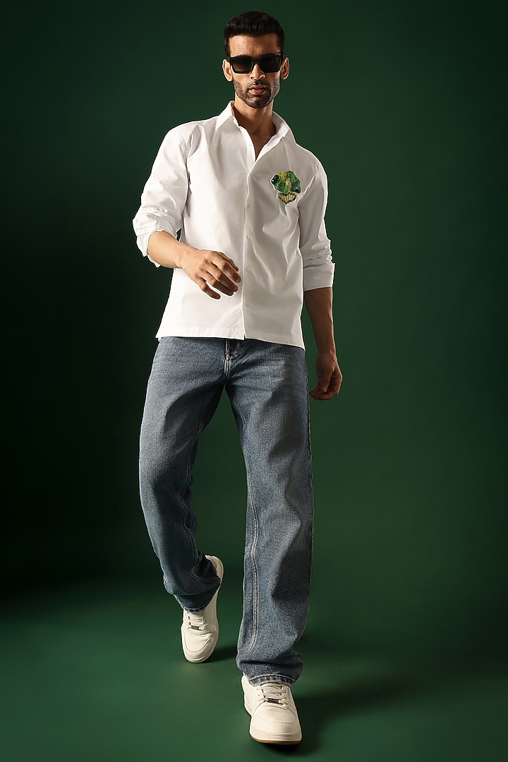 White Poplin & Cotton Hand Embroidered Party Wear Shirt by Komal Kothari at Pernia's Pop Up Shop