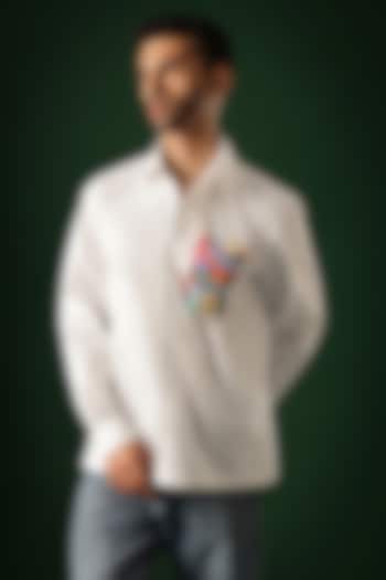 White Poplin & Cotton Hand Embroidered Party Wear Shirt by Komal Kothari at Pernia's Pop Up Shop