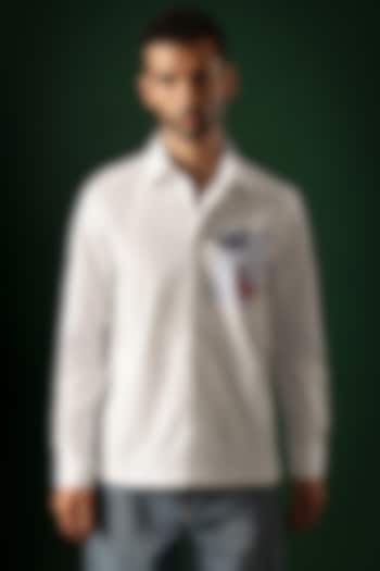 White Poplin & Cotton Hand Embroidered Party Wear Shirt by Komal Kothari at Pernia's Pop Up Shop
