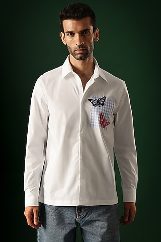 White Poplin & Cotton Hand Embroidered Shirt by Komal Kothari