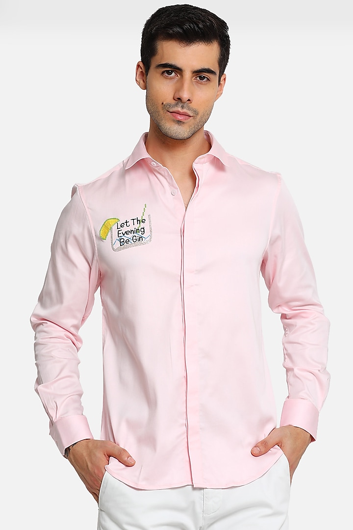 Blush Pink Embellished Shirt by Komal Kothari