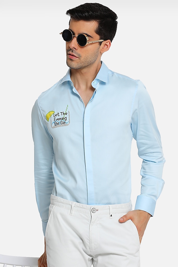 Powder Blue Embellished Shirt by Komal Kothari