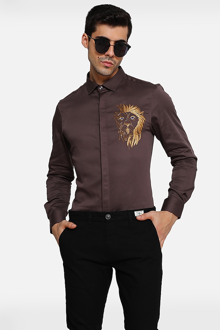 Brown Embellished Shirt by Komal Kothari
