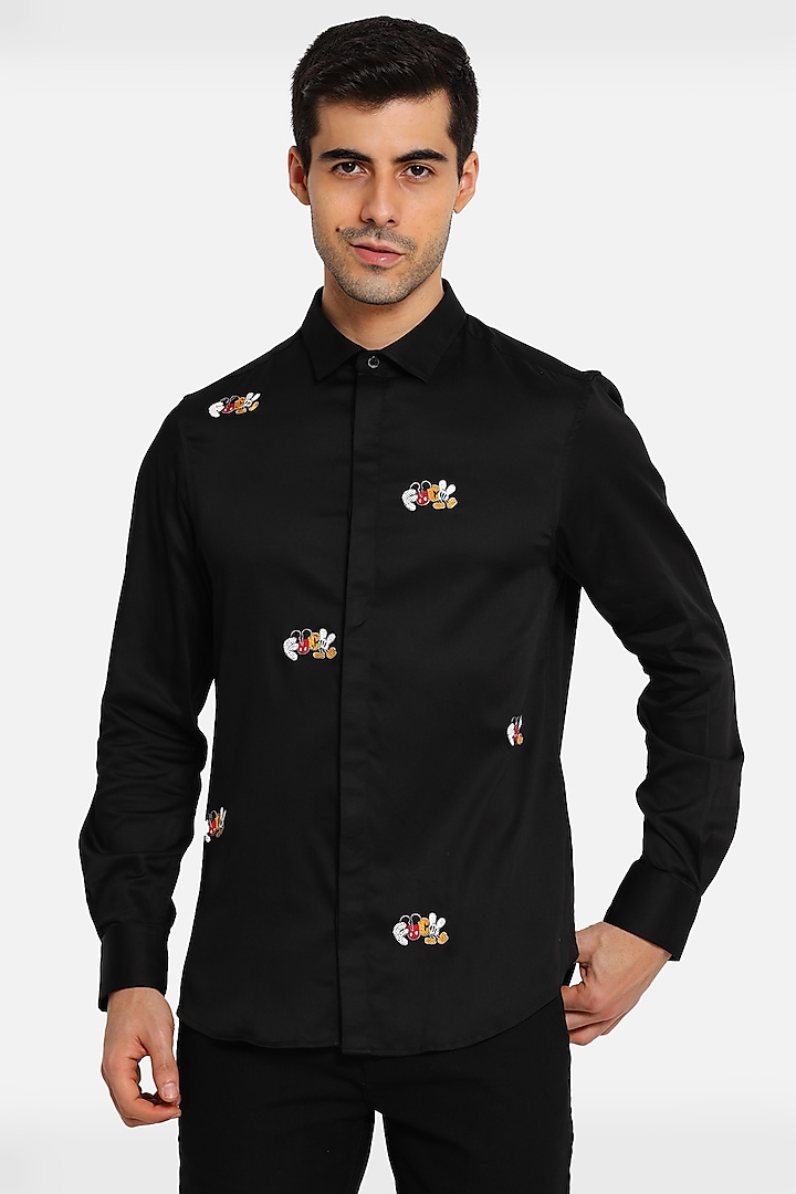 Black Cotton Embellished Shirt by Komal Kothari