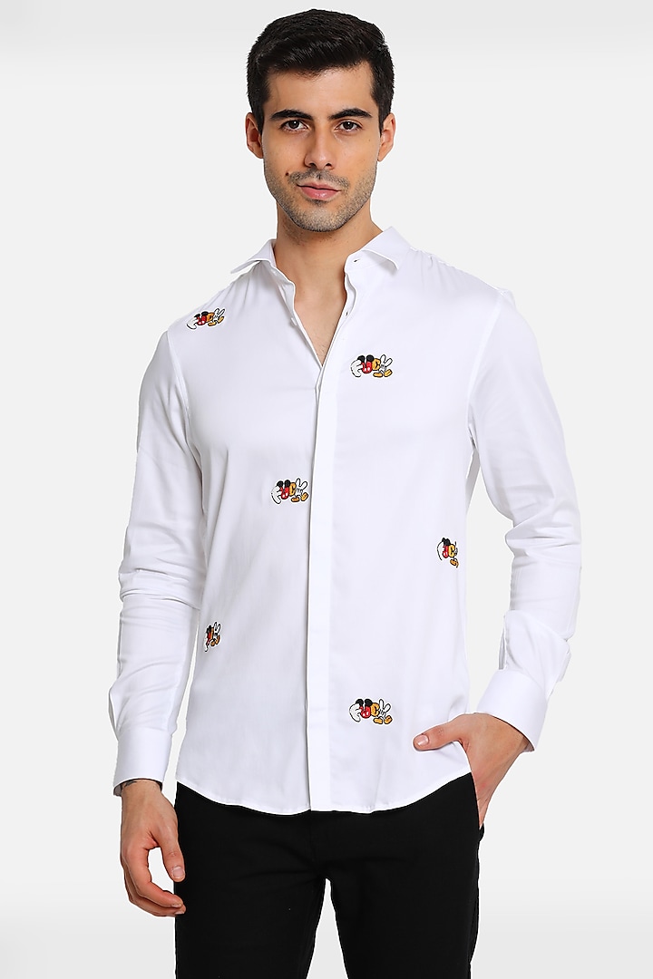 White Motif Embellished Shirt by Komal Kothari at Pernia's Pop Up Shop