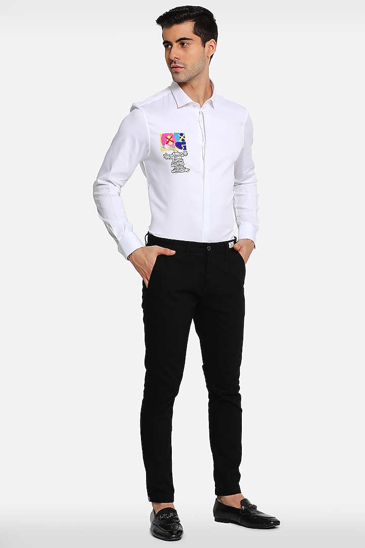 White Cotton Motif Embellished Summer Shirt by Komal Kothari at Pernia's Pop Up Shop