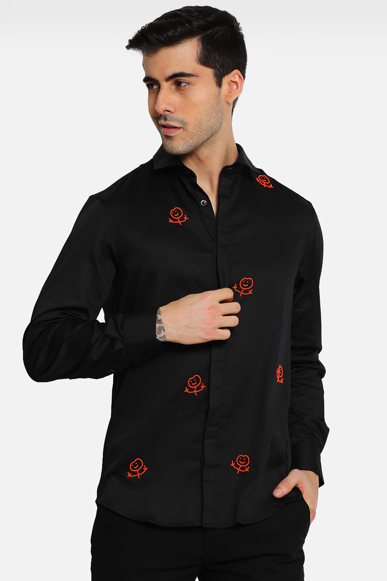Black Cotton Shirt With Embellishments by Komal Kothari
