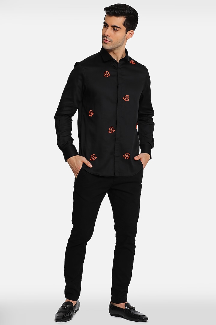 Black Cotton Shirt With Embellishments by Komal Kothari