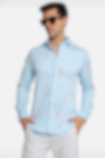 Blue Cotton Summer Shirt With Embellishments by Komal Kothari at Pernia's Pop Up Shop