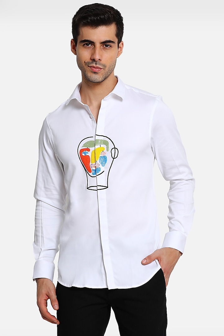 White Cotton Shirt With Embellishments by Komal Kothari