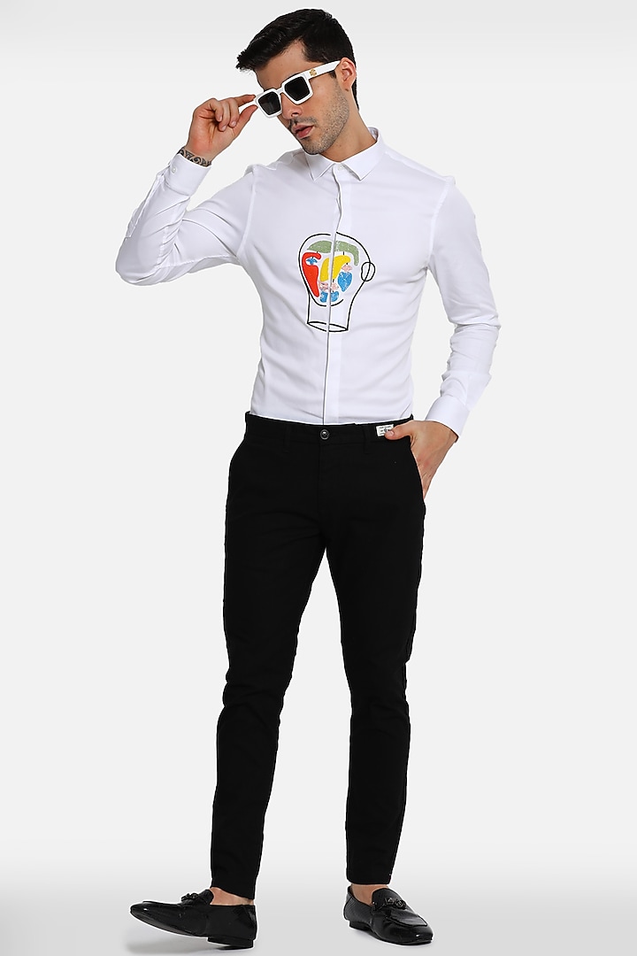 White Cotton Summer Shirt With Embellishments by Komal Kothari at Pernia's Pop Up Shop