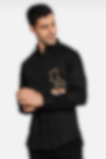 Black Cotton Character Embellished Summer Shirt by Komal Kothari at Pernia's Pop Up Shop