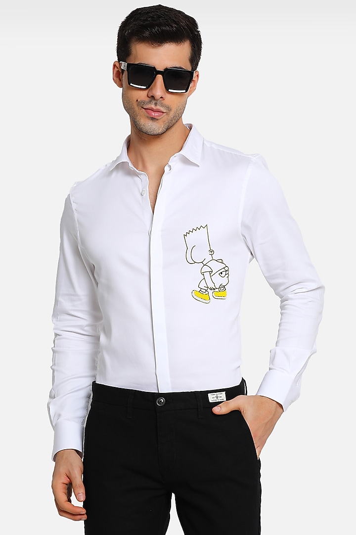 White Embellished Summer Shirt In Cotton by Komal Kothari at Pernia's Pop Up Shop