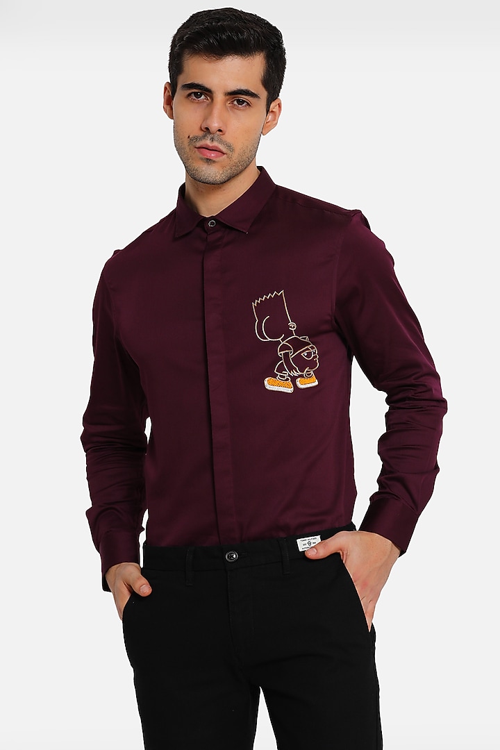 Wine Embellished Summer Shirt In Cotton by Komal Kothari at Pernia's Pop Up Shop