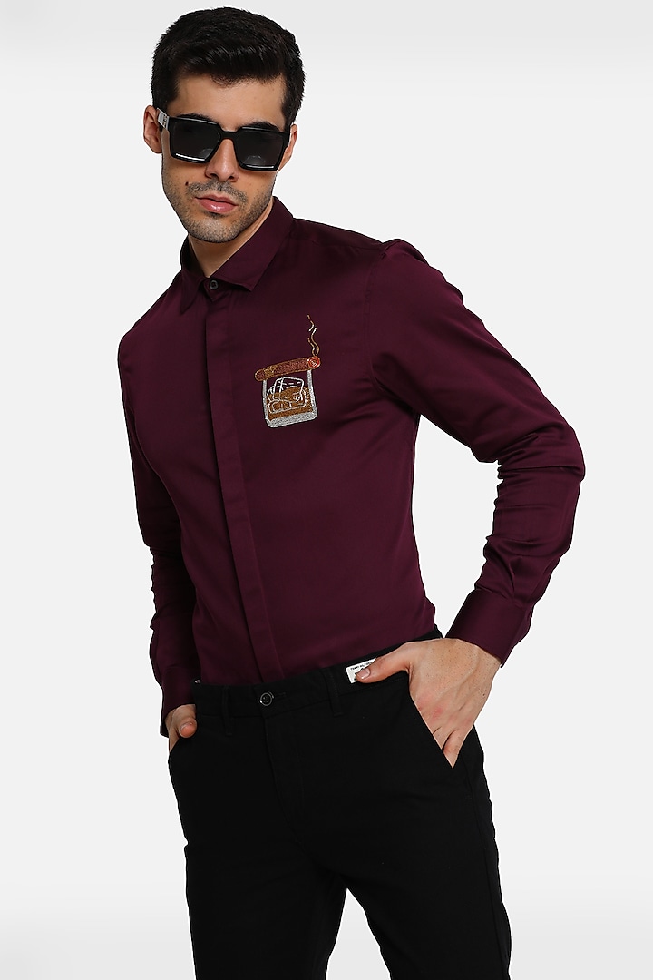 Wine Motif Embellished Shirt In Cotton by Komal Kothari