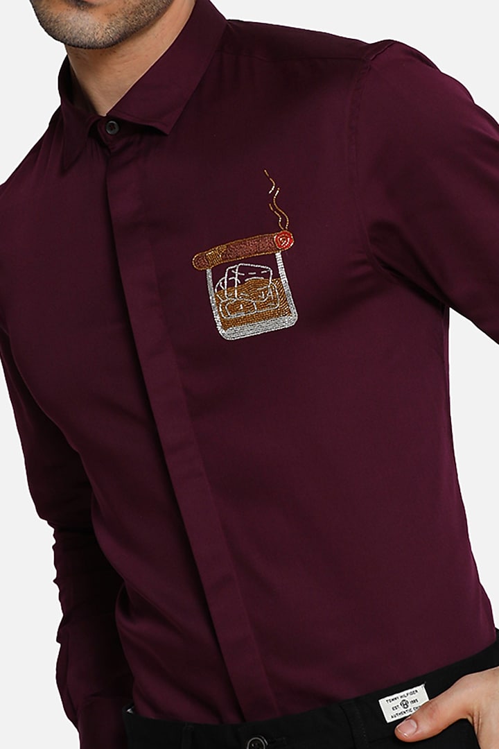 Wine Motif Embellished Summer Shirt In Cotton by Komal Kothari at Pernia's Pop Up Shop