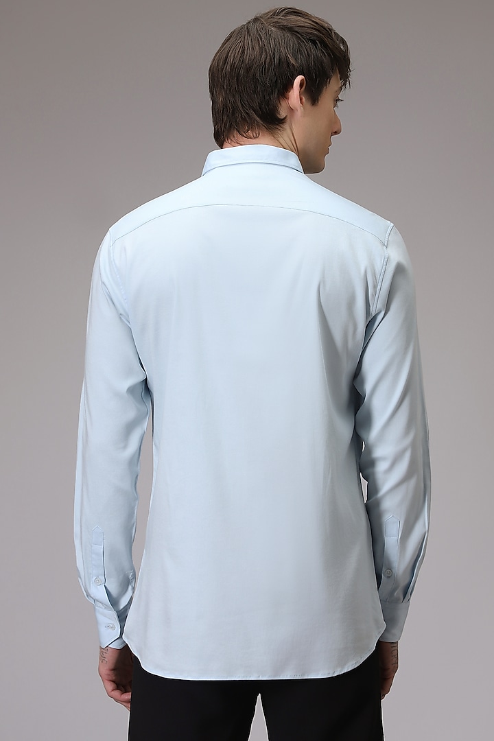 Powder Blue Cotton Satin Donald Duck Hand Embroidered Party Wear Shirt by Komal Kothari at Pernia's Pop Up Shop