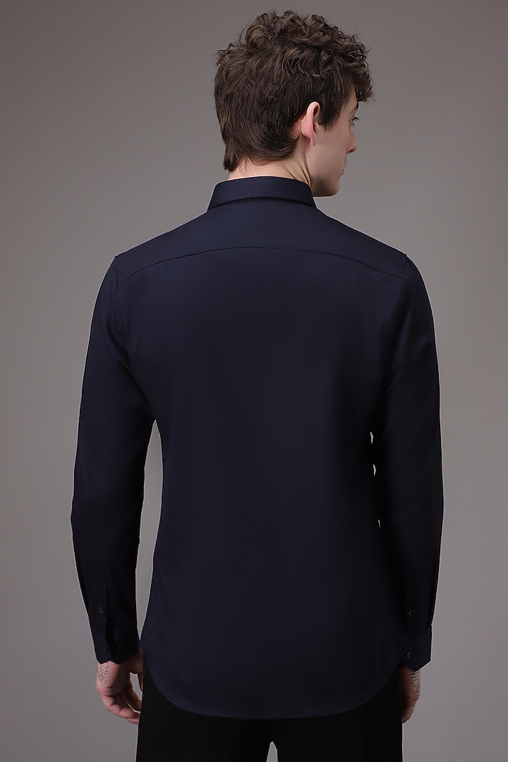 Navy Cotton Satin Hand Embroidered Party Wear Shirt by Komal Kothari at Pernia's Pop Up Shop