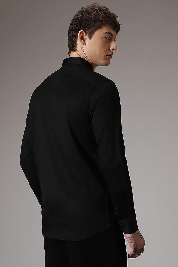 Black Cotton Satin Hand Embroidered Summer Shirt by Komal Kothari at Pernia's Pop Up Shop