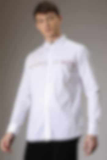 White Cotton Satin Hand Embroidered Shirt by Komal Kothari