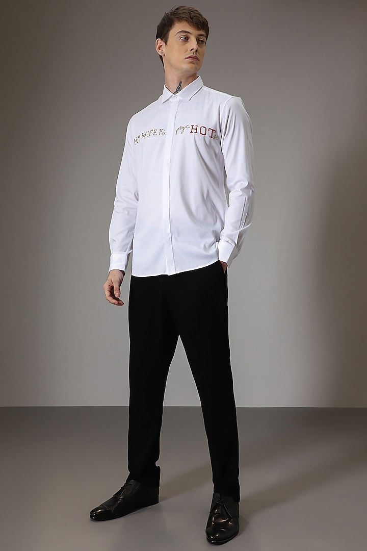 White Cotton Satin Hand Embroidered Summer Shirt by Komal Kothari at Pernia's Pop Up Shop