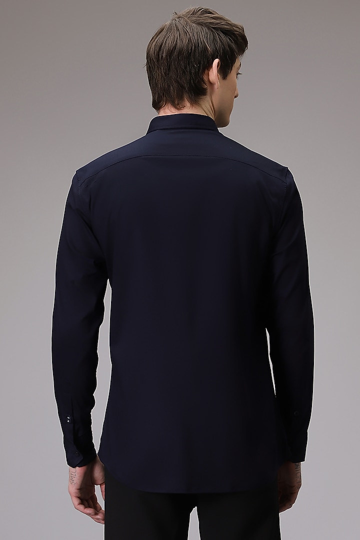 Navy Cotton Satin Tiger Hand Embroidered Party Wear Shirt by Komal Kothari at Pernia's Pop Up Shop