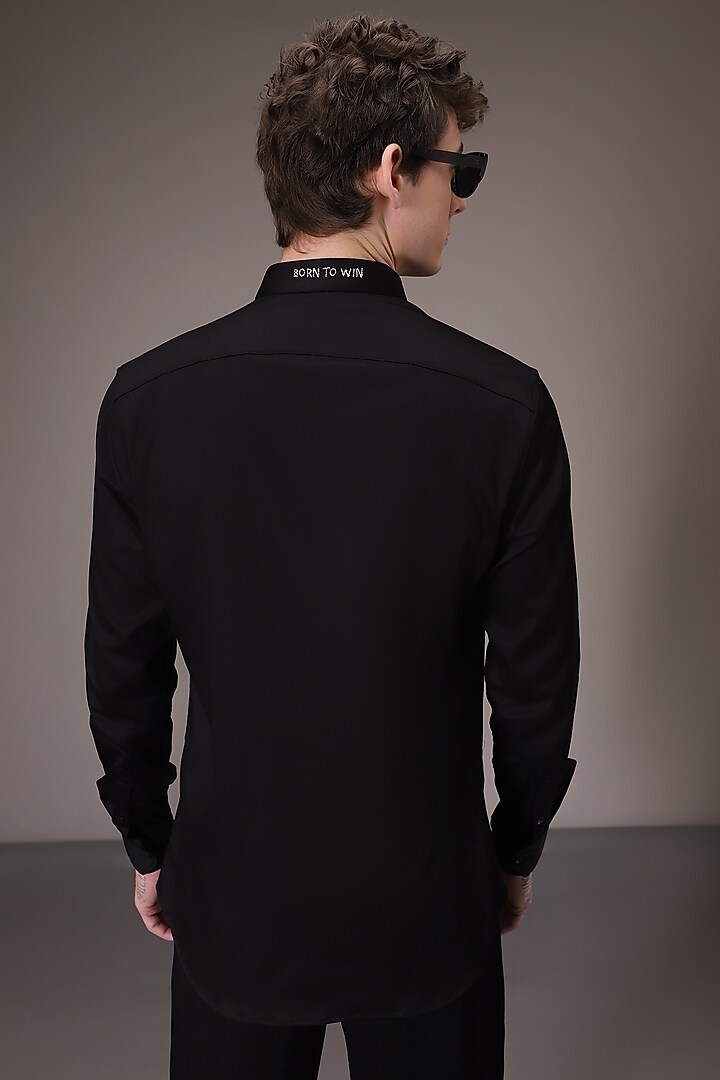Black Cotton Satin Hand Embroidered Summer Shirt by Komal Kothari at Pernia's Pop Up Shop