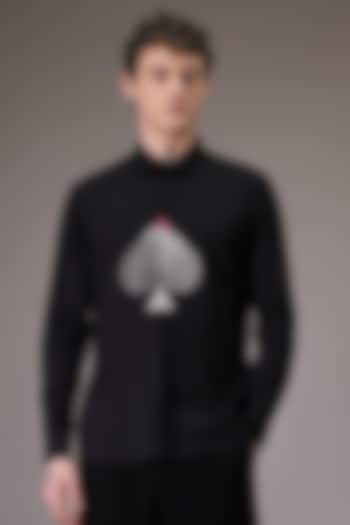 Black Cotton Satin Hand Embroidered Shirt by Komal Kothari
