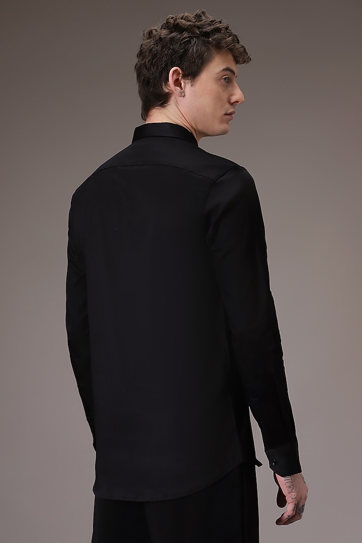 Black Cotton Satin Hand Embroidered Party Wear Shirt by Komal Kothari at Pernia's Pop Up Shop