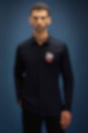 Navy Blue Cotton Hand Embroidered Party Wear Shirt by Komal Kothari at Pernia's Pop Up Shop