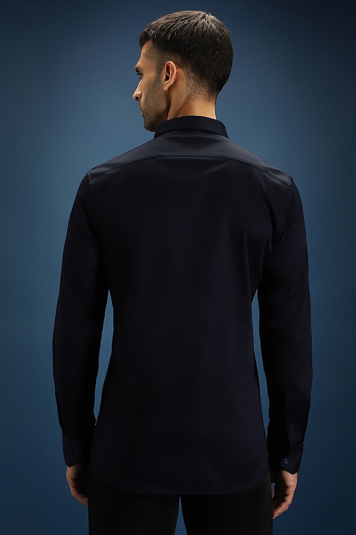 Navy Blue Cotton Hand Embroidered Party Wear Shirt by Komal Kothari at Pernia's Pop Up Shop