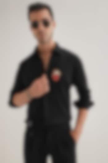 Black Cotton & Satin Hand Embroidered Party Wear Shirt by Komal Kothari at Pernia's Pop Up Shop