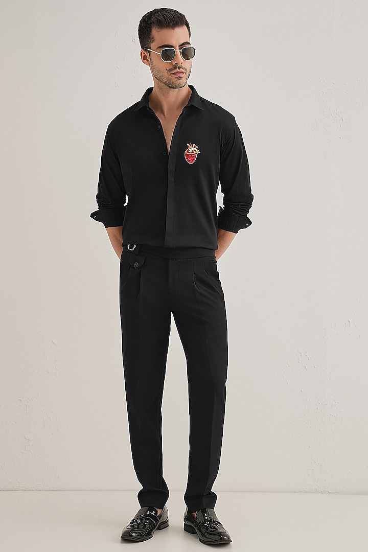 Black Cotton & Satin Hand Embroidered Party Wear Shirt by Komal Kothari at Pernia's Pop Up Shop