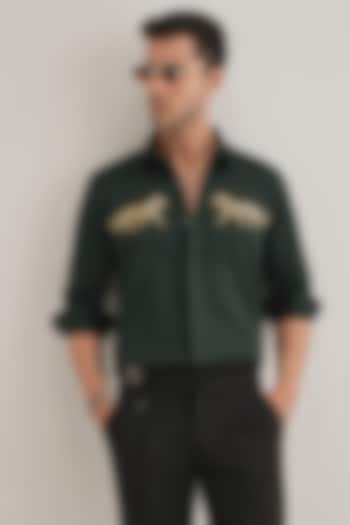 Bottle Green Cotton & Satin Hand Embroidered Party Wear Shirt by Komal Kothari at Pernia's Pop Up Shop