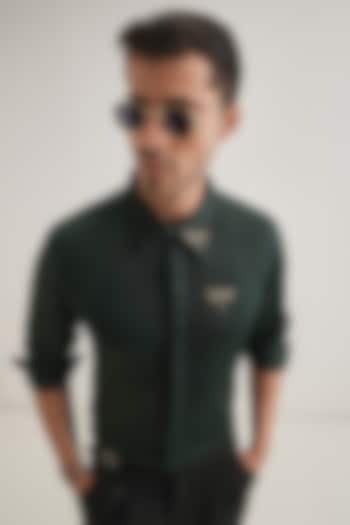 Bottle Green Cotton & Satin Hand Embroidered Party Wear Shirt by Komal Kothari at Pernia's Pop Up Shop