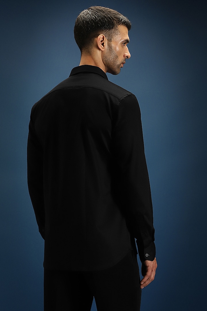 Black Cotton Hand Embroidered Party Wear Shirt by Komal Kothari at Pernia's Pop Up Shop