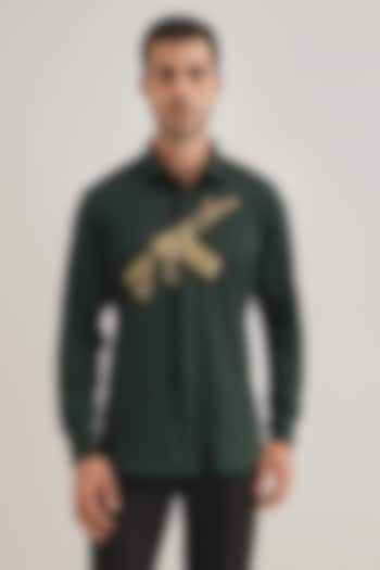 Bottle Green Cotton & Satin Hand Embroidered Party Wear Shirt by Komal Kothari at Pernia's Pop Up Shop