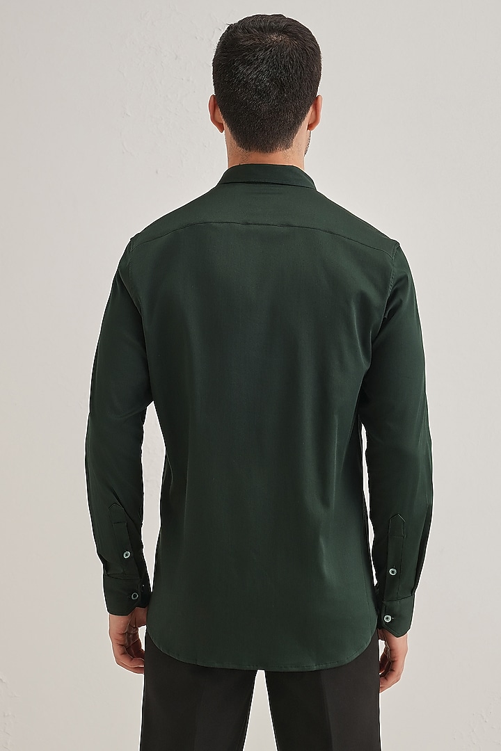 Bottle Green Cotton & Satin Hand Embroidered Party Wear Shirt by Komal Kothari at Pernia's Pop Up Shop