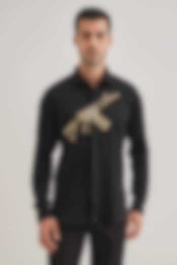 Black Cotton & Satin Hand Embroidered Party Wear Shirt by Komal Kothari at Pernia's Pop Up Shop