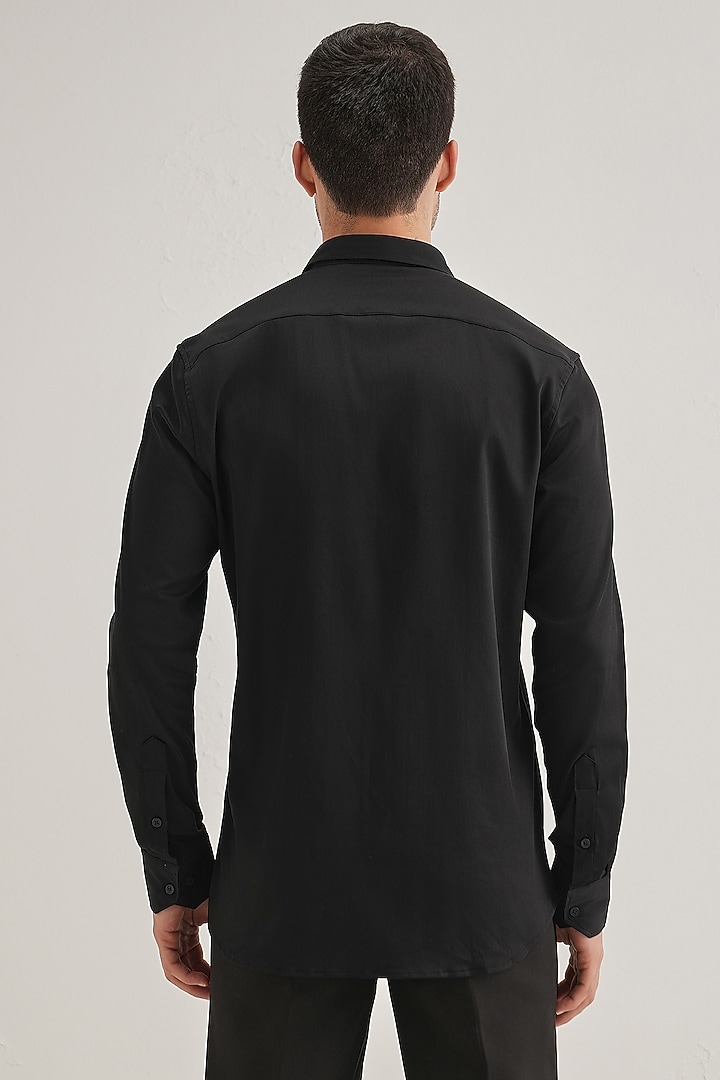 Black Cotton & Satin Hand Embroidered Party Wear Shirt by Komal Kothari at Pernia's Pop Up Shop