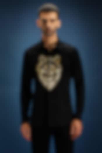 Black Cotton Hand Embroidered Party Wear Shirt by Komal Kothari at Pernia's Pop Up Shop