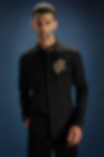 Black Cotton Hand Embroidered Party Wear Shirt by Komal Kothari at Pernia's Pop Up Shop