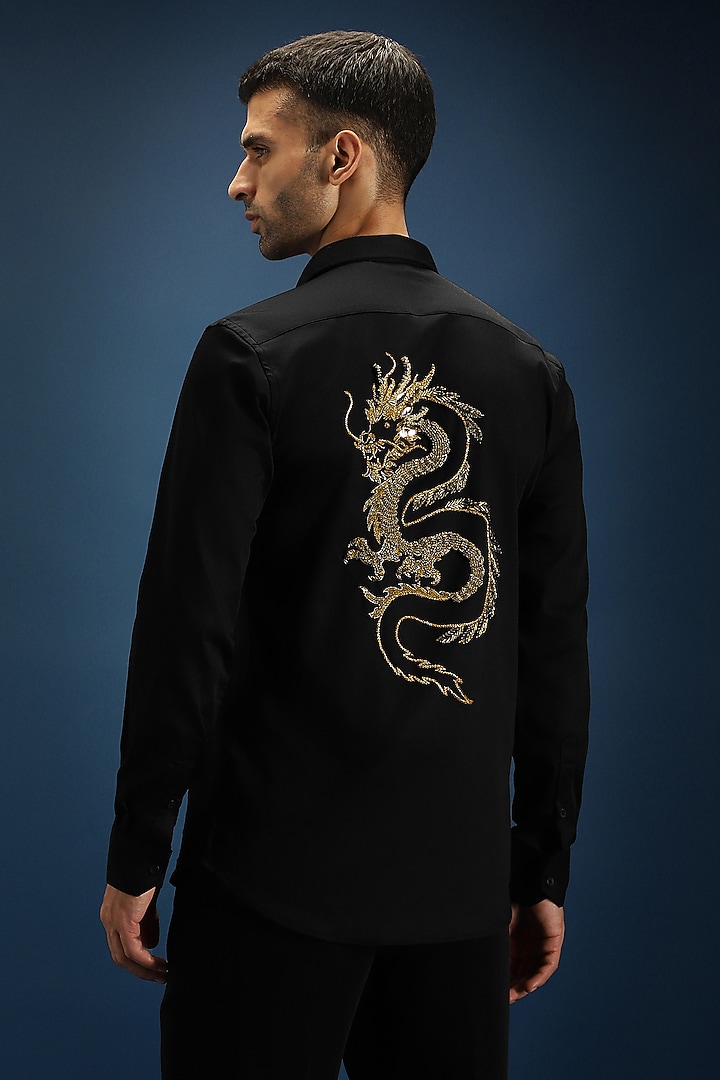 Black Cotton Hand Embroidered Party Wear Shirt by Komal Kothari at Pernia's Pop Up Shop