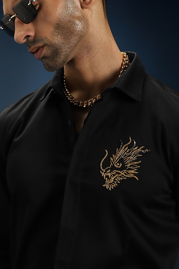 Black Cotton Hand Embroidered Party Wear Shirt by Komal Kothari at Pernia's Pop Up Shop