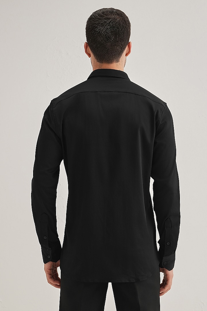 Black Cotton & Satin Hand Embroidered Party Wear Shirt by Komal Kothari at Pernia's Pop Up Shop