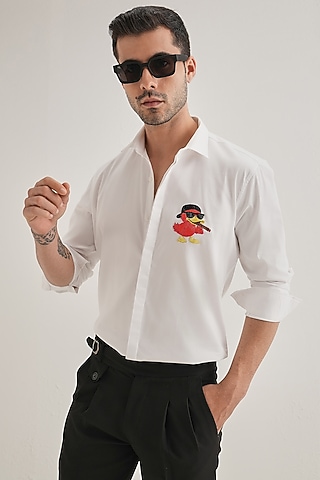 White Cotton & Satin Hand Embroidered Shirt by Komal Kothari