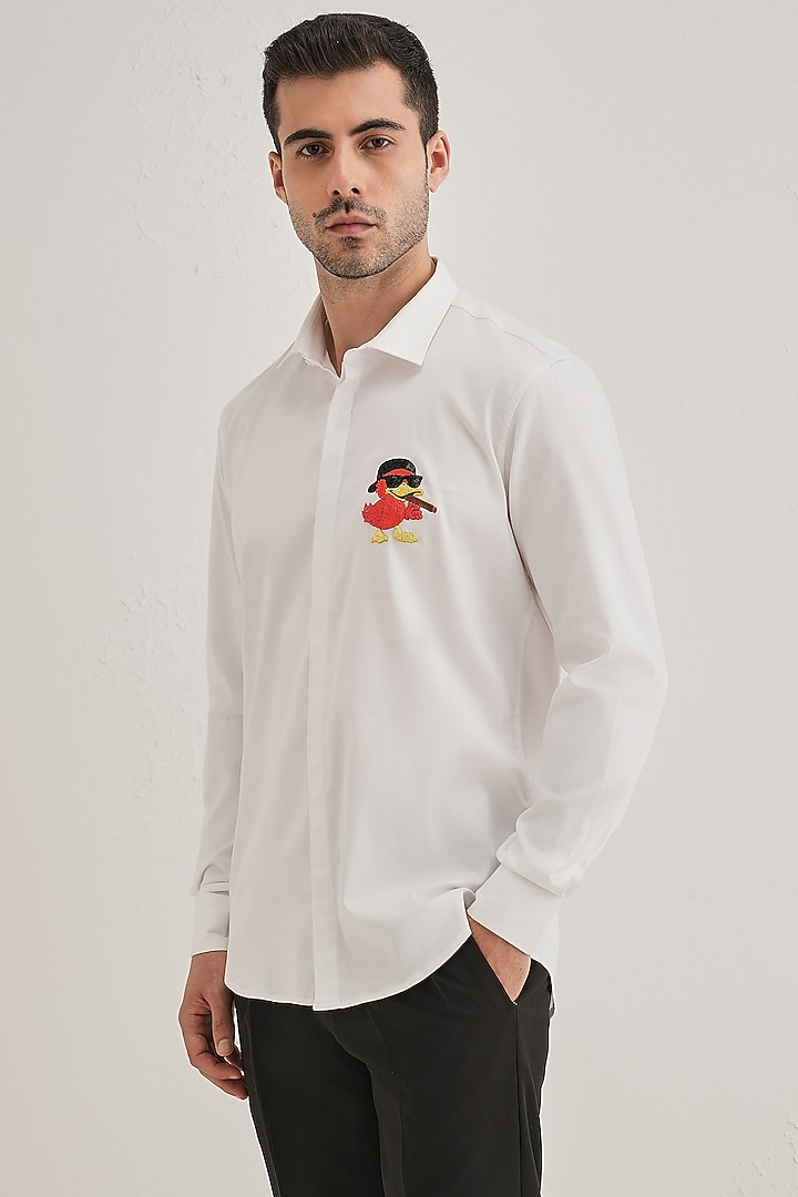 White Cotton & Satin Hand Embroidered Party Wear Shirt by Komal Kothari at Pernia's Pop Up Shop